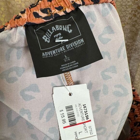 Billabong Adventure Division Orange Black Cheetah Print Active Shorts Large NWT - Picture 3 of 10